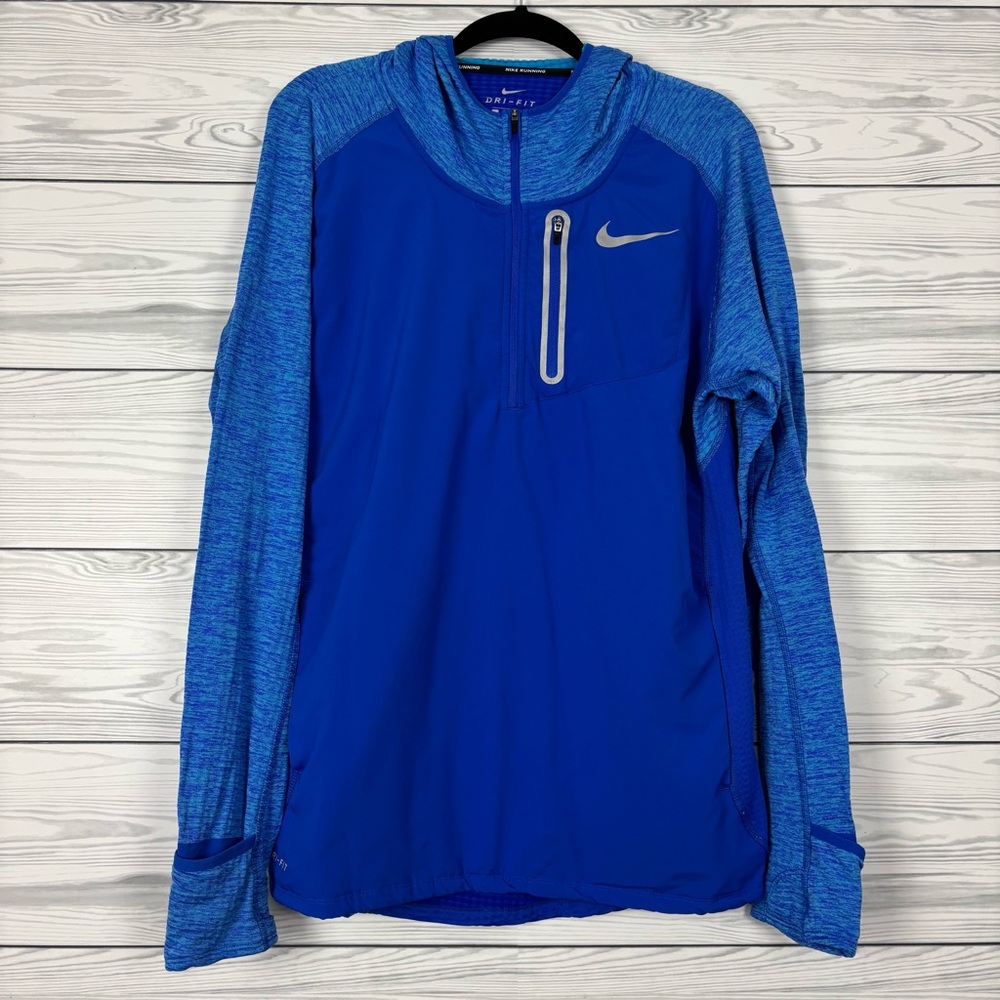 Nike Running Dri-Fit Blue Grid Fleece Half Zip Pullover Hoodie Large - Picture 1 of 11
